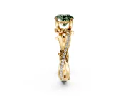 Solitaire Engagement Ring Setting for Fancy Green Round Cut Center with Pave and Plain Crossover Band and Prong Head in Yellow Gold