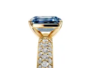 Solitaire Engagement Ring Setting for Fancy Blue Emerald Cut Center with Domed Multi-Row Pave Band and Prong Head in Yellow Gold