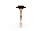 Halo Engagement Ring Setting for Princess Cut Center with Milgrain Pave Band and Bezel Head in Rose Gold