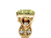 Leaf Engagement Ring Setting for Fancy Yellow Radiant Cut Center with Milgrain Accent Band and Prong Head in Yellow Gold