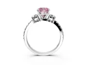 3 Stone Engagement Ring Setting for Fancy Pink Cushion Cut Center with Round Cut Side Accents and Prong Head in Sterling Silver