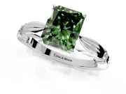Solitaire Engagement Ring Setting for Fancy Green Radiant Cut Center with Carved Leaf Shoulders and Prong Head in Sterling Silver