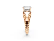 Halo Engagement Ring Setting for Asscher Cut Center with Rope Twist Split Shank and Prong Head in Rose Gold