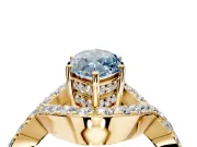 Halo Engagement Ring Setting for Fancy Blue Marquise Center with Pave Infinity Twist Band and Prong Head in Yellow Gold