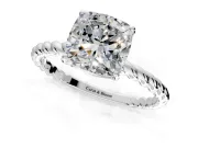 Solitaire Engagement Ring Setting for Cushion Cut Center with Plain Twisted Rope Band and Prong Head in White Gold