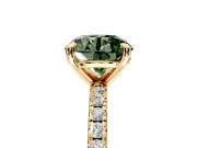 Solitaire Engagement Ring Setting for Fancy Green Round Cut Center with Fine Pave Narrow Band and Prong Head in Yellow Gold
