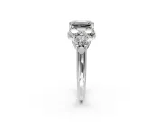 Cluster Engagement Ring Setting for Emerald Cut Center with Round Cut Accent Frame and Prong Head in White Gold