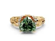 Solitaire Engagement Ring Setting for Fancy Green Heart-Shaped Center with Filigree Accent Basket and Prong Head in Yellow Gold
