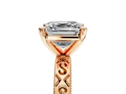 Solitaire Engagement Ring Setting for Asscher Cut Center with Scrollwork Band and Prong Head in Rose Gold