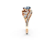 Halo Engagement Ring Setting for Fancy Blue Heart-Shaped Center with Marquise and Pave Bypass Band and Prong Head in Rose Gold