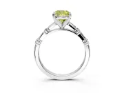Baguette Engagement Ring Setting for Fancy Yellow Cushion Cut Center with Alternating Bar-Set Band and Prong Head in White Gold