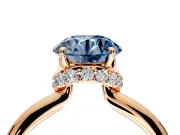Hidden Halo Engagement Ring Setting for Fancy Blue Round Cut Center with Plain Rounded Band and Prong Head in Rose Gold