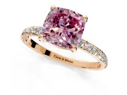Solitaire Engagement Ring Setting for Fancy Pink Cushion Cut Center with Pave Accents and Prong Head in Rose Gold