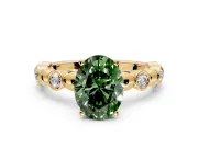 Solitaire Engagement Ring Setting for Fancy Green Oval Center with Beaded Bezel Station Band and Prong Head in Yellow Gold