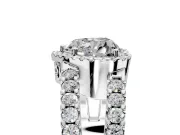 Halo Engagement Ring Setting for Heart-Shaped Center with Wide-Open Pave Split Shank and Prong Head in White Gold