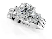 Solitaire Engagement Ring Setting for Round Cut Center with Grooved Bar Accent Band and Prong Head in Sterling Silver