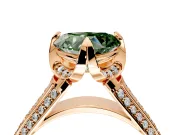 Solitaire Engagement Ring Setting for Fancy Green Heart-Shaped Center with Accented Split Shank and Prong Head in Rose Gold
