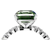 Solitaire Engagement Ring Setting for Fancy Green Asscher Cut Center with Alternating Size Accents and Prong Head in Platinum