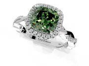 Halo Engagement Ring Setting for Fancy Green Cushion Cut Center with Pave and Plain Twist Band and Prong Head in White Gold