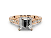 Solitaire Engagement Ring Setting for Princess Cut Center with Pave Cathedral Band and Prong Head in Rose Gold