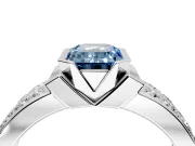 Bezel Engagement Ring Setting for Fancy Blue Emerald Cut Center with Wide Channel-Set Band and Bezel Head in Platinum
