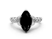 Solitaire Engagement Ring Setting for Fancy Black Marquise Center with Filigree Band and Prong Head in Sterling Silver