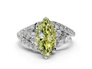 Halo Engagement Ring Setting for Fancy Yellow Marquise Center with Marquise and Pave Bypass Band and Prong Head in Sterling Silver