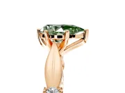 Solitaire Engagement Ring Setting for Fancy Green Pear-Shaped Center with Carved Leaf Shoulders and Prong Head in Rose Gold