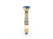 Solitaire Engagement Ring Setting for Fancy Blue Round Cut Center with Channel-Set Accents and Prong Head in Yellow Gold