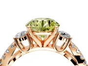 3 Stone Engagement Ring Setting for Fancy Yellow Round Cut Center with Pave Split Shank and Prong Head in Rose Gold