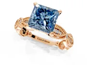 Solitaire Engagement Ring Setting for Fancy Blue Princess Cut Center with Marquise Panel Band and Prong Head in Rose Gold