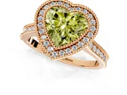 Halo Engagement Ring Setting for Fancy Yellow Heart-Shaped Center with Milgrain Pave Band and Bezel Head in Rose Gold