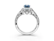 Solitaire Engagement Ring Setting for Fancy Blue Emerald Cut Center with Filigree Accent Basket and Prong Head in Platinum