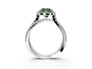 Halo Engagement Ring Setting for Fancy Green Cushion Cut Center with Double Pave Split Shank and Prong Head in Platinum