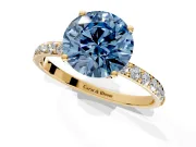 Solitaire Engagement Ring Setting for Fancy Blue Round Cut Center with Fine Pave Accents and Prong Head in Yellow Gold