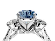 3 Stone Engagement Ring Setting for Fancy Blue Round Cut Center with Crossover Basket, Pave Band and Prong Head in Sterling Silver