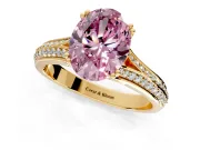 Solitaire Engagement Ring Setting for Fancy Pink Oval Center with Pave Rail Split Shank and Prong Head in Yellow Gold