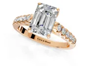 Solitaire Engagement Ring Setting for Emerald Cut Center with Partway Pave Band and Prong Head in Rose Gold