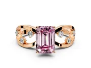 Solitaire Engagement Ring Setting for Fancy Pink Emerald Cut Center with Criss-Cross Accent Band and Prong Head in Rose Gold