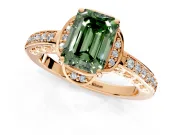 Floral Engagement Ring Setting for Fancy Green Emerald Cut Center with Four Accent Clusters and Prong Head in Rose Gold