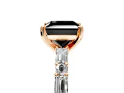Baguette Engagement Ring Setting for Fancy Black Princess Cut Center with Alternating Bar-Set Band and Prong Head in Rose Gold