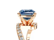 Solitaire Engagement Ring Setting for Fancy Blue Asscher Cut Center with Pave Bypass Swirl Band and Prong Head in Rose Gold