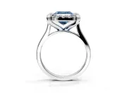 Single Halo Engagement Ring Setting for Fancy Blue Asscher Cut Center with Corner Claws, Plain Band and Prong Head in Platinum