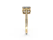 Cathedral Engagement Ring Setting for Emerald Cut Center with Antique-Style Pave Band and Prong Head in Yellow Gold
