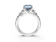 Solitaire Engagement Ring Setting for Fancy Blue Asscher Cut Center with Graduated Shared Prongs and Prong Head in Platinum