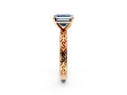 Solitaire Engagement Ring Setting for Fancy Blue Asscher Cut Center with Scrollwork Band and Prong Head in Rose Gold
