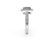 Milgrain Halo Engagement Ring Setting for Fancy Green Radiant Cut Center with Three-Sided Pave Band and Prong Head in Sterling Silver