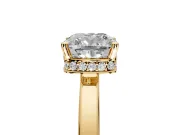 Hidden Halo Engagement Ring Setting for Cushion Cut Center with Wide Flat Plain Band and Prong Head in Yellow Gold
