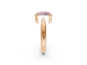 Halo Engagement Ring Setting for Fancy Pink Radiant Cut Center with Tapered Plain Band and Prong Head in Rose Gold