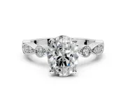 Solitaire Engagement Ring Setting for Oval Center with Milgrain Bezel Accents and Prong Head in Platinum
